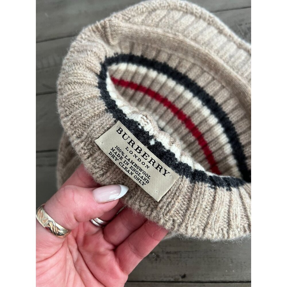 BURBERRY London Brimmed Lambswool Wool Hat Cap Beanie Brit Print Stripe Y2K - Picture 6 of 8